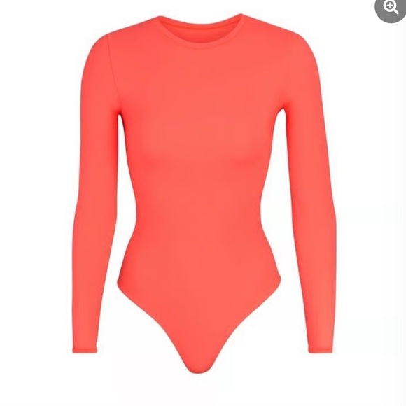 SKIMS Tops - NWT Skims Fits Everybody Long Sleeve Crew Neck Bodysuit neon coral Size Medium